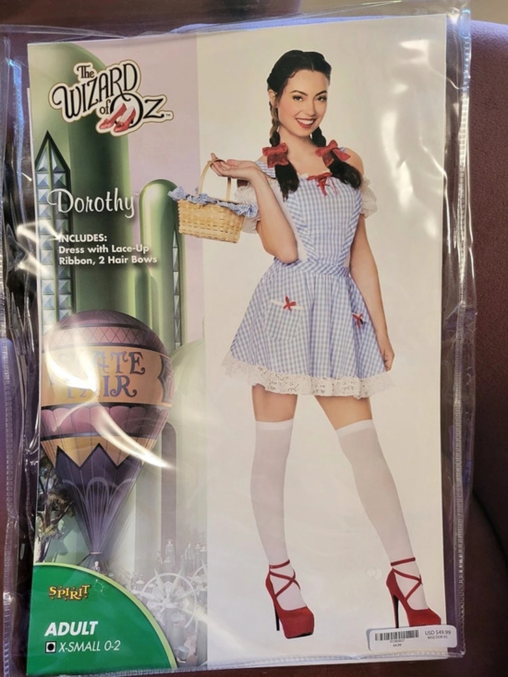 The Wizard of Oz Dorothy Gingham Mini Dress Halloween Costume XS NWT